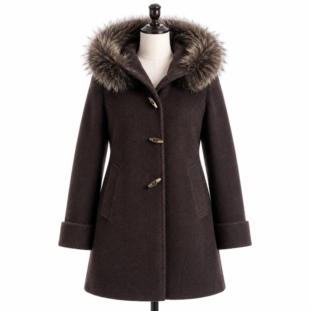 Piacenza Italy Mohair Wool Coat Finn Raccoon Fur Hood Women's 6 Small